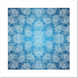 Abstract White and Blue Geometric Pattern Posters and Art